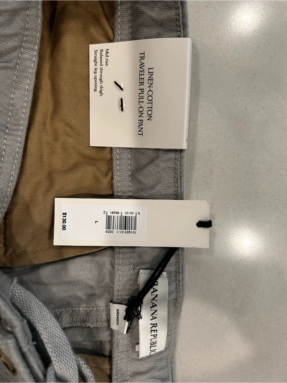 Banana Republic Men's Light Grey Drawstring Cotton/Linen blend- Size L